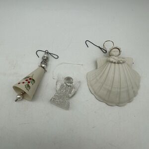 Lot of 3 Vintage Delicate Christmas Ornaments Angel, Shell Angel And Bell 1.5-3"